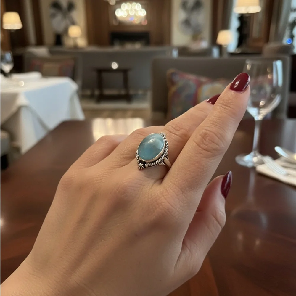 Elegant sterling Silver‎ blue larimar Stone Ring